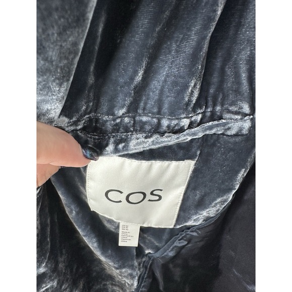 COS Crushed Velvet Silk Rayon Blazer Deep Blue Oversized Holiday Party Sz 10 - Picture 10 of 15